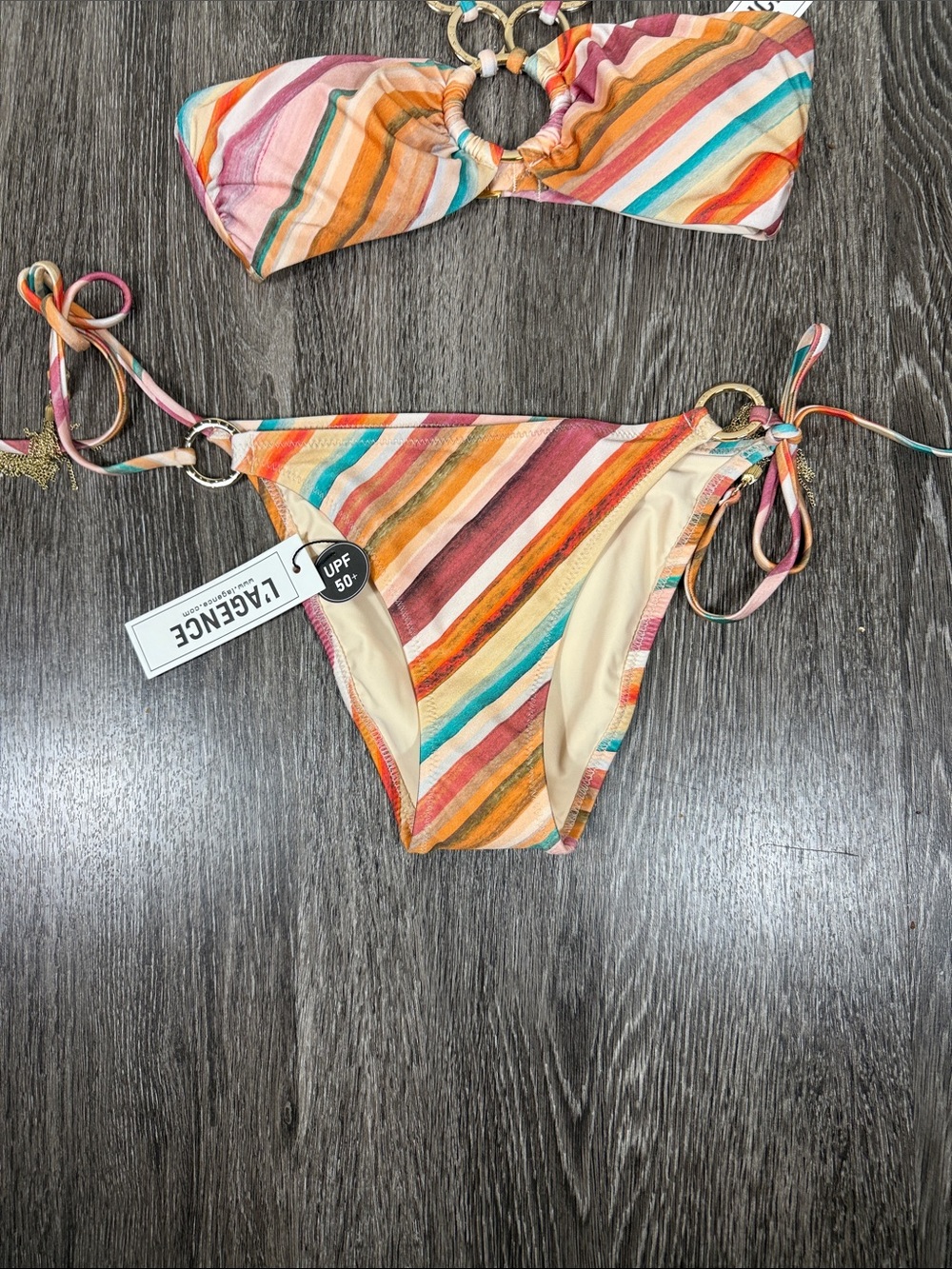 L’AGENCE Krysta Halter Bikini Top and Britt Tie Bikini Bottom Watercolor Stripe - Picture 9 of 13